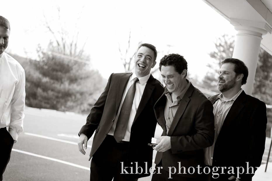 Kristen and Will groom with best friends before wedding at memorial baptist church in Staunton VA