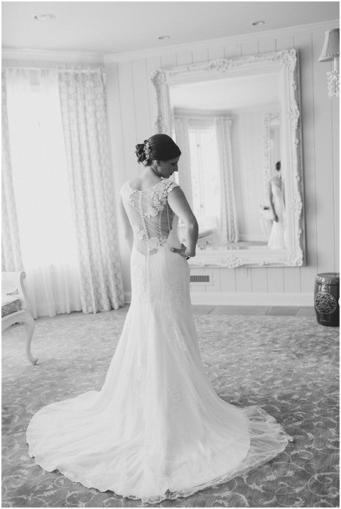 black and white portrait of bride in her wedding dress by Trump Winery Photographer