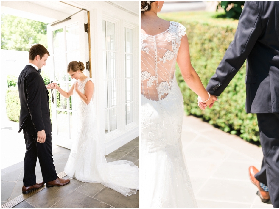 sweet moment between bride and groom during their first look at this Charlottesville winery wedding