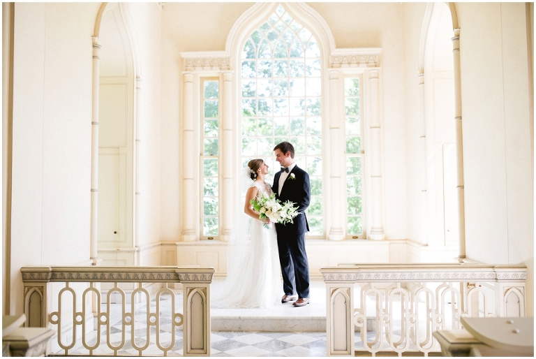 beautiful bride and groom portrait after ceremony at Kluge Chapel- Trump Winery wedding