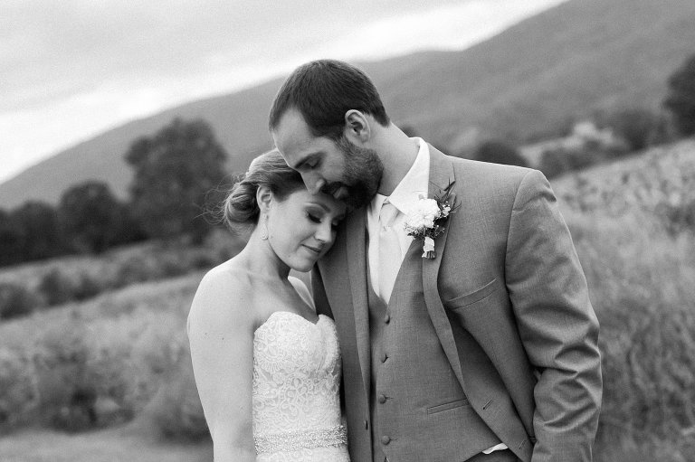 black and white portrait of bride and groom at Crozet, Virginia wedding