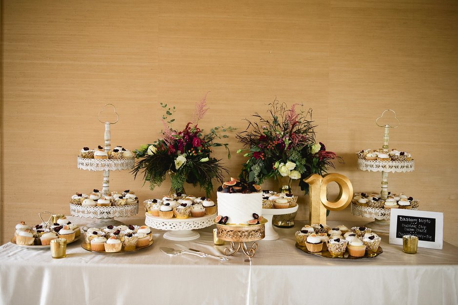 Restoration Hall Wedding cake table by Morgan Phillips Cakes, Charlottesville