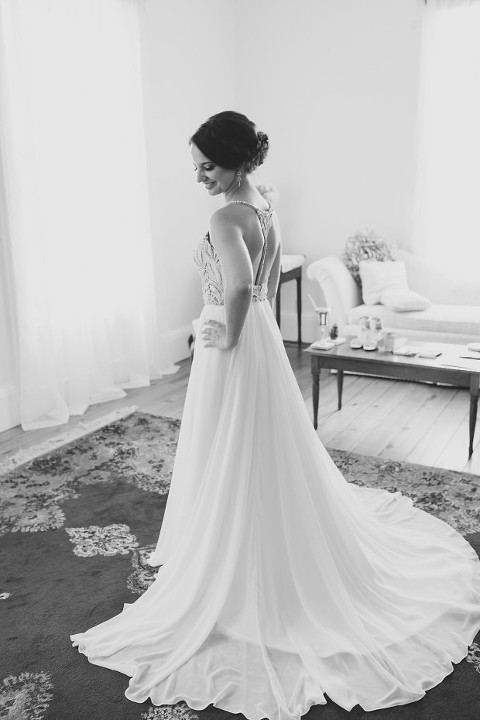 elegant black and white bridal portrait Guildford Farm bridal suite