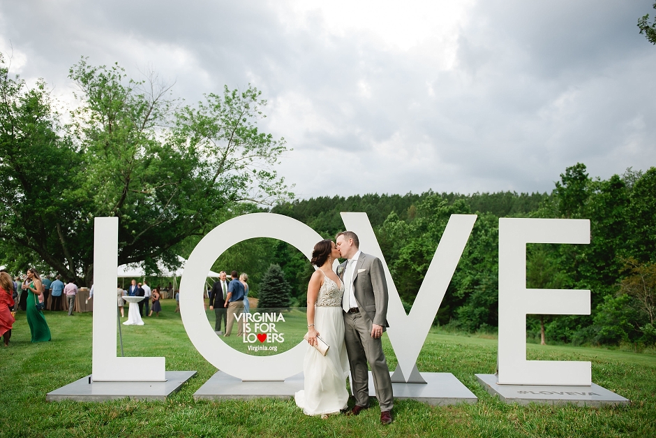 VA is for lovers sign at a Guildford Farm wedding 