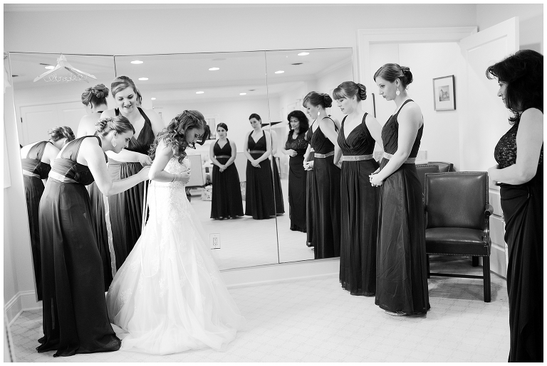bride getting ready at Trump Winery with bridesmaids
