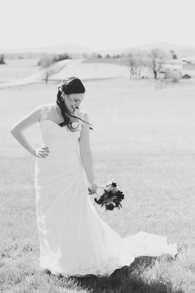 Black and white bridal portrait at Early Mountain Vineyard wedding
