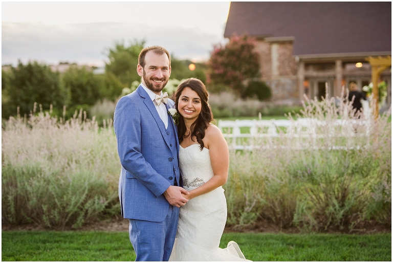 Early Mountain Vineyard Wedding bride and groom during sunset