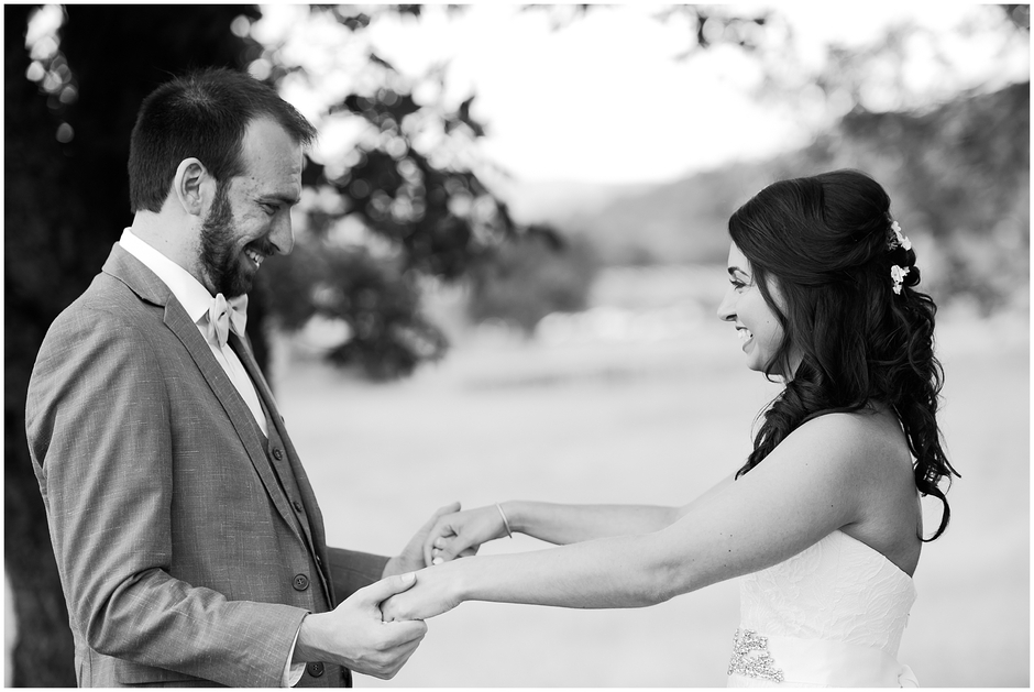 Wedding day first look at Early Mountain Vineyard cottage