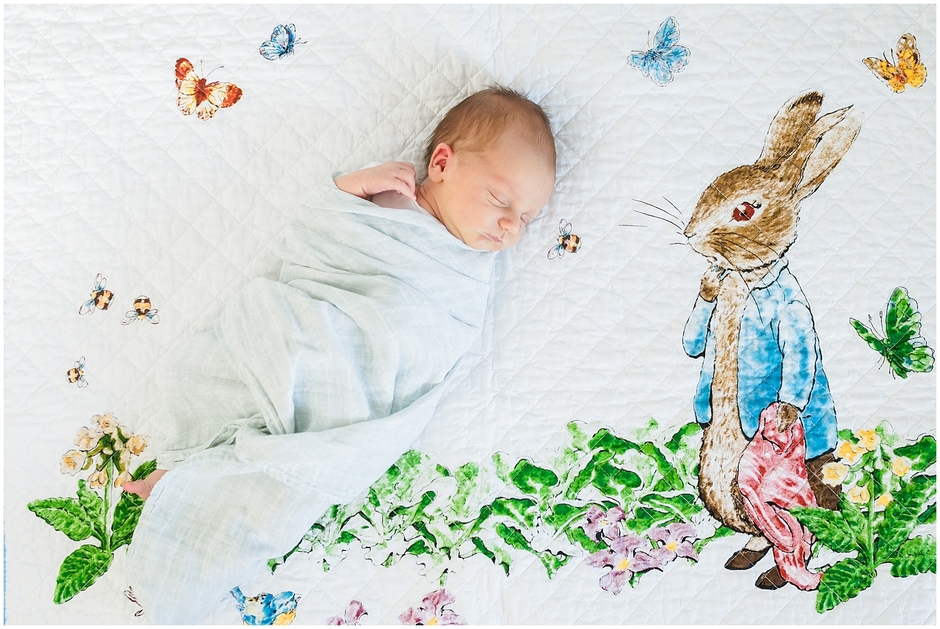 Baby on Peter Rabbit blanket photographed by Charlottesville baby photographer