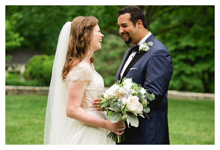 bride and groom laughing after their ceremony by charlottesville wedding photographers